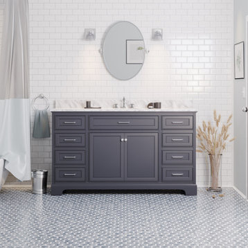 Aria 60" Bathroom Vanity, Marine Gray, Carrara Marble, Single Vanity