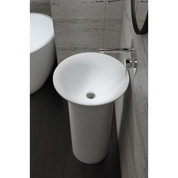 18" Polystone Free-Standing Bathroom Sink, Matte White, No Faucet