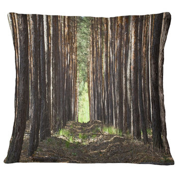 Even Rows of Pine Tree Forest Modern Forest Throw Pillow, 18"x18"