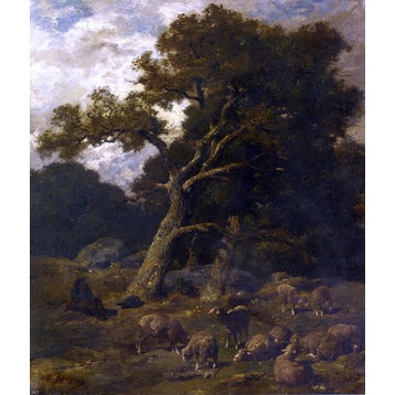 Charles Emile Jacque Shepherd and his Sheep in Fontaineblelau Forest Wall Decal