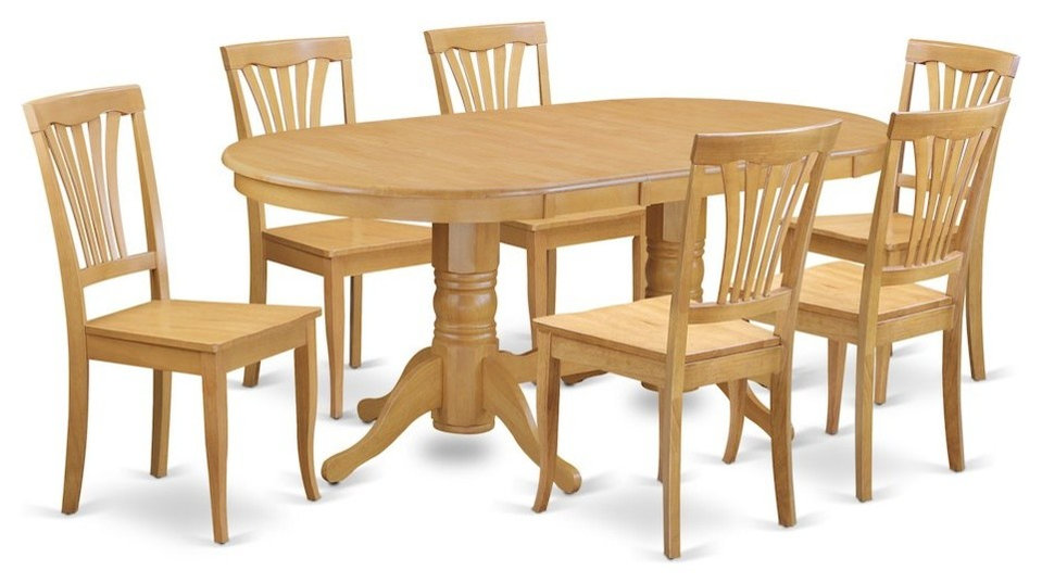 7-Piece Dining Room Set, Table, Leaf and 6 Chairs Without Cushion - Contemporary - Dining Sets ...