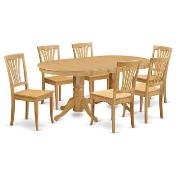 7-Piece Dining Room Set, Table, Leaf and 6 Chairs Without Cushion