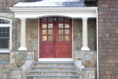 Rustic brown mixed siding exterior home idea in Providence