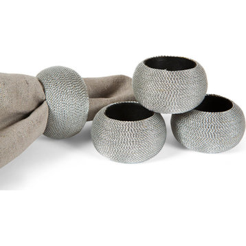 Cord Wrapped Plastic Napkin Rings, Silver, Set of 4