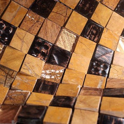 Glossy and Matte Gold & Black Rock Square Stones Porcelain Mosaic Tiles - Home Accessories & Decor