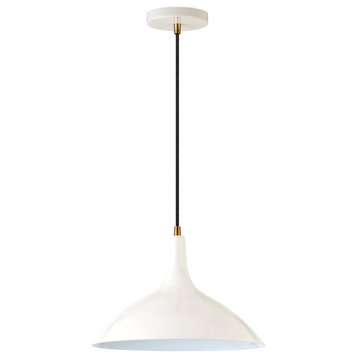 Barton 14 Wide Pendant with Metal Shade in Pearled White/Brass/Pearled White