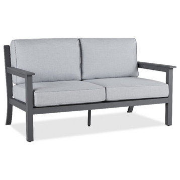 Real Flame Ortun Aluminum Outdoor 2-Seat Sofa With Cushions in Gray