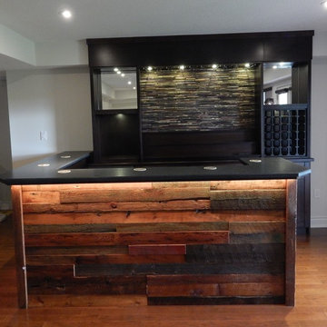 Barn board bar with granite server and bar top