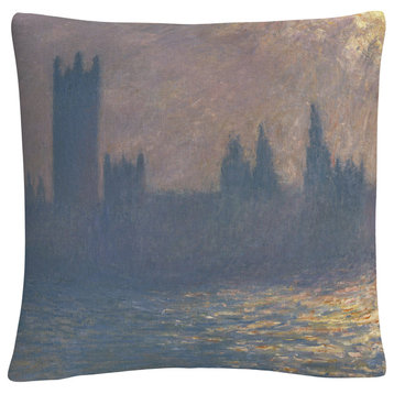 Monet 'Houses Of Parliament' 16"x16" Decorative Throw Pillow