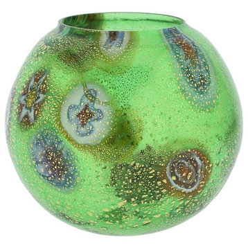 GlassOfVenice Murano Glass Millefiori Votive Candle Holder - Green