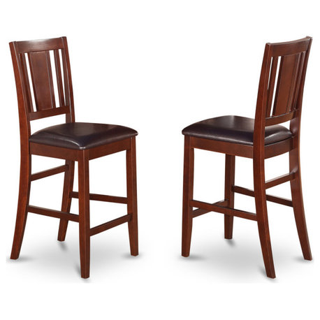 Counter Height Dining Chair, Leather Uphostered Seat, Mahogany, Set of 2