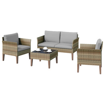 Isla 4-Piece Outdoor Conversation Set With Club Chairs, Loveseat, Stone