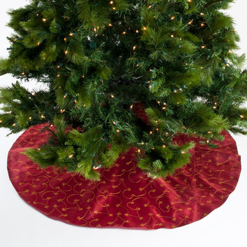 Christmas Tree Skirt With Ari Embroidered Design, 52"x52", Burgundy