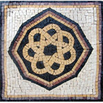 Mozaico - Black and Gold Marble Square, Octagon, 16"x16" - The Octagon celebrates early Roman mosaic art in all its simplicity with a golden braid center corralled by a black red and gold octagon. This natural marble stone square can be used on an inside or outside wall or use these decorative tiles as flooring. A mesh backing makes our hand-cut mosaics a breeze to use for all your stone mosaic projects.