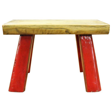 Raw Wood Top Finish Red Legs Rectangular Short Stool Table Hcs5615