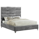 Meridian Furniture - Zuma Velvet Upholstered Bed, Gray, Full - You'll fall fast and hard for the contemporary beauty of this Zuma Grey Velvet Full Bed. The sleek velvet upholstery is not just supple and smooth to the touch - it also lends the bed an uber modern look from top to bottom. A chrome channel design draws the eye instantly to this fabulous bed, while chrome legs ensure the support it needs to support the mattress of your choice.
