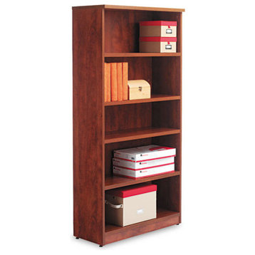 Alera Valencia Series Bookcase, 5-Shelf, 31 3/4"x14"x65", Medium Cherry