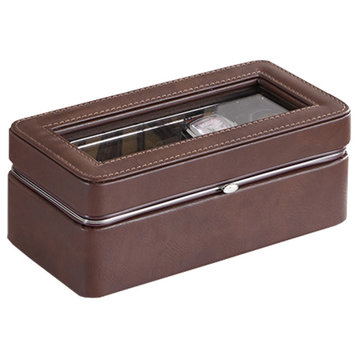 Benzara BM240947 Watch Case With 4 Slots/Removable Cushions, Brown
