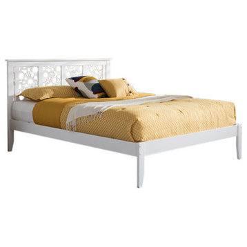 Celine Geometric Pattern White Solid Wood Platform Bed, Queen