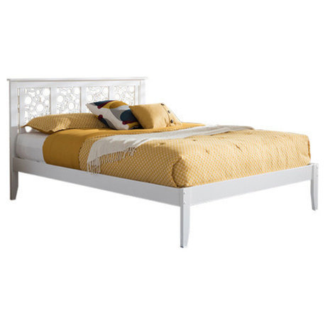 Celine Geometric Pattern White Solid Wood Platform Bed, Queen