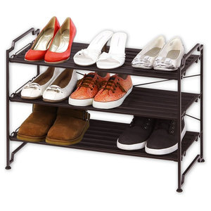 Mahogany Stackable Shoe Rack Set Of 2 Transitional Shoe Storage By Organize It All