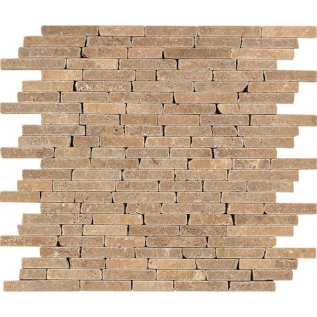 Noce Tumbled Travertine Random Strip Mosaic