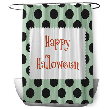 70"Wx73"L Halloween Happy Halloween Dots Shower Curtain, Mint Green