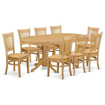 9-Piece Dining Room Set, Double Pedestal Oval and Leaf, 8 Chairs Without Cushion
