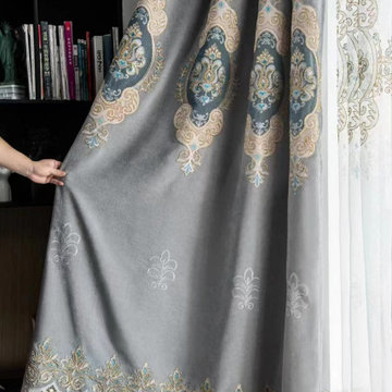 Hebe European Floral Luxury Damask Embroidered Chenille Custom Made Curtains