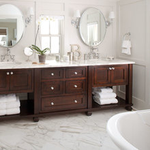 wood and white bathrooms