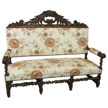 Consigned Settee Renaissance Hunting French Antique 1880 Carved Oak  Floral