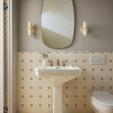 Modern Brooklyn Bathroom: Miradouro Ceramic Tile & Vintage Pedestal Sink