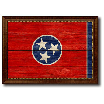 Tennessee State Textured Flag Print With Brown Gold Frame, 19"x27"