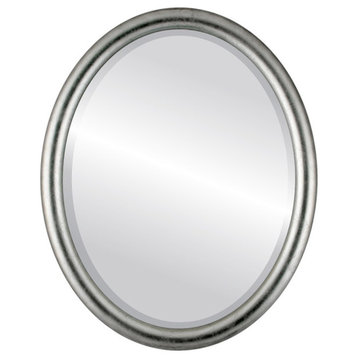 Pasadena Framed Oval Mirror, Silver Leaf With Black Antique, 21"x25"