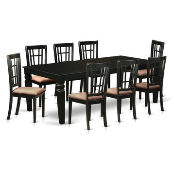 9-Piece Dining Room Set With a Table and 8 Microfiber Chairs, Black With Cushion