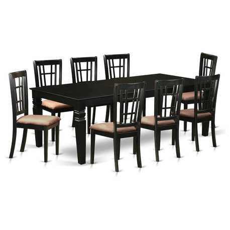 9-Piece Dining Room Set With a Table and 8 Microfiber Chairs, Black With Cushion