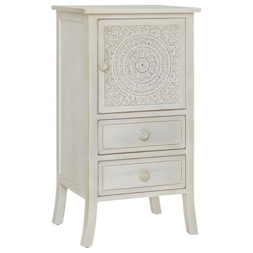 Gallerie Decor Antiqued Carved Transitional Wood Chest with 2 Drawers in White