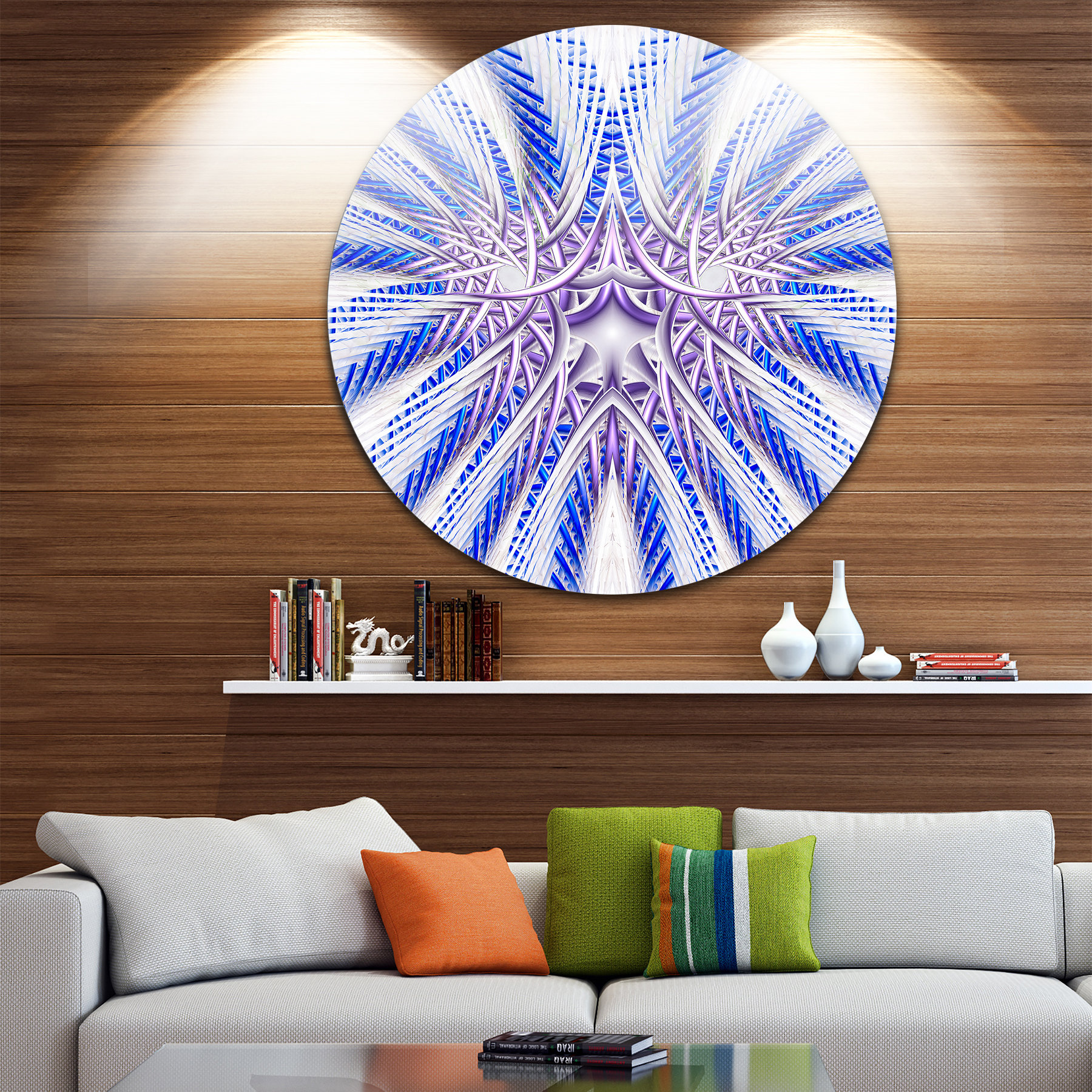 Light Blue Unique Fractal Flower Design, Abstract Round Artwork, Disc ...