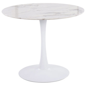 Pebble Mod Table, White Metal, White Marble Veneer