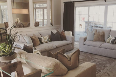 Example of a transitional family room design in Boston