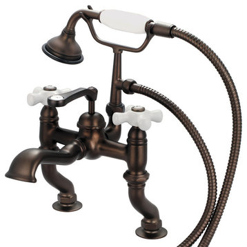 Vintage Classic Deck Mount Tub Faucet With Handshower, Oil Rubbed Bronze Finish