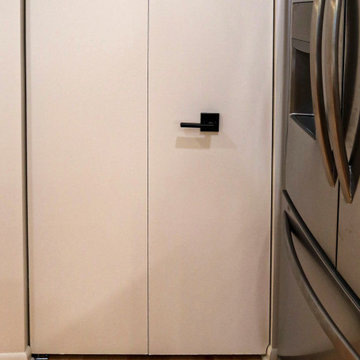 Two Tone Contemporary Euro Beech Wood and White Cabinetry Kitchen