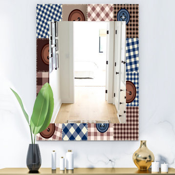 Designart Buttons On Squared Patchwork Traditional Frameless Wall Mirror, 28x40