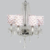6 Light Middleton Chandelier with Pink Drum Shades and White Pom Poms