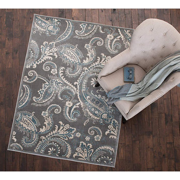 Brentwood Paisley Contemporary Area Rug, Gray, 2'3"x3'3"