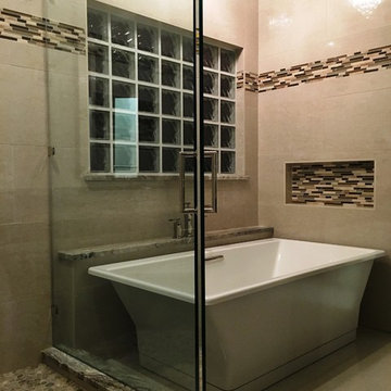 MASTER BATHROOM - Free Standing Tub / Crema Marfil Tile / White Reef Granite