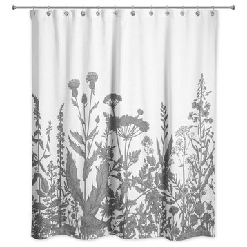 Gray Wildflowers 71x74 Shower Curtain