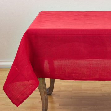 Holiday Drawn Work Thread Design Tablecloth, Red, 72"x126"