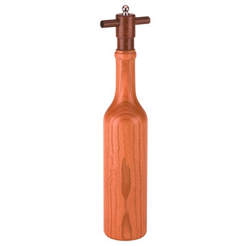 Engraved Wine Bottle Shaped Pepper Grinder, Cherry Wood