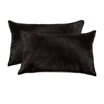 HomeRoots 12" x 20" x 5" Black, Cowhide Pillow 2-Pack